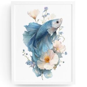 Watercolor Betta Fish with Flowers Wall Art Print Unframed - Enchanting Aquatic